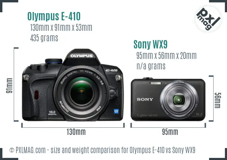 Olympus E-410 vs Sony WX9 size comparison