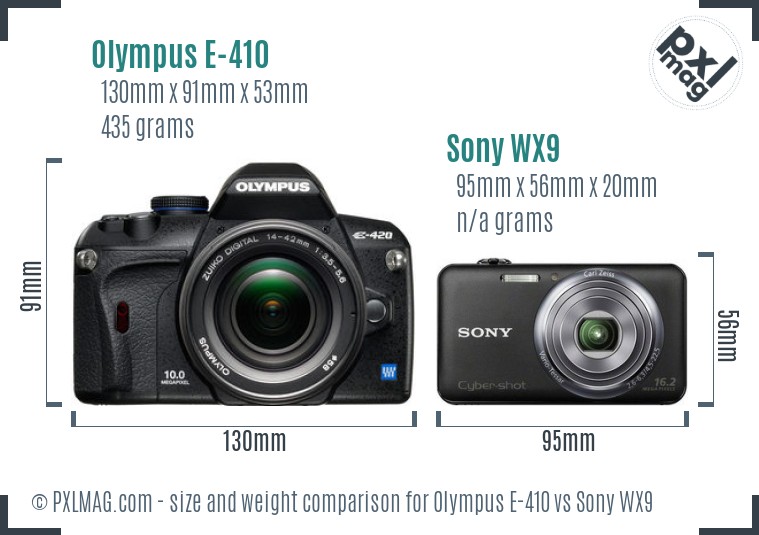Olympus E-410 vs Sony WX9 size comparison Olympus E-410 vs Sony WX9 size comparison