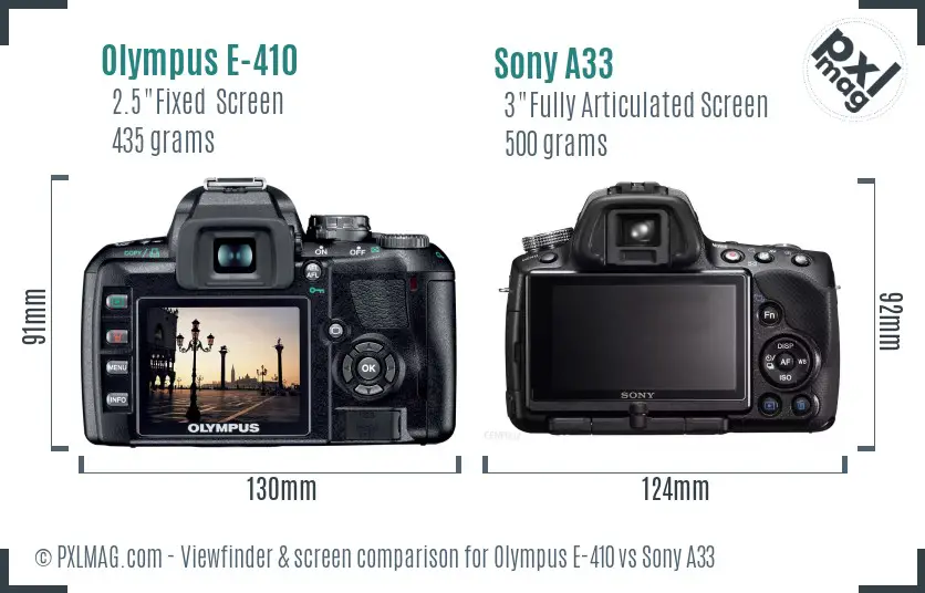 Olympus E-410 vs Sony A33 Screen and Viewfinder comparison