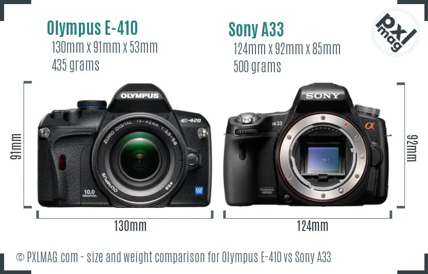 Olympus E-410 vs Sony A33 size comparison