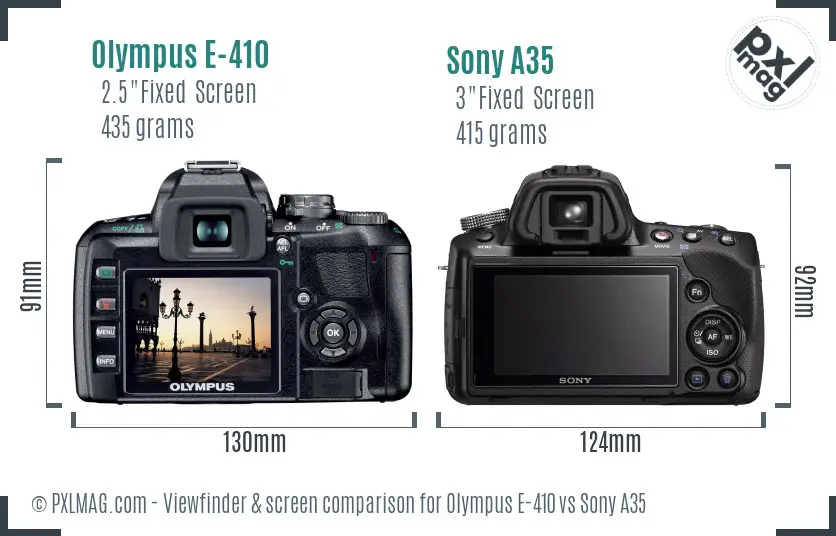 Olympus E-410 vs Sony A35 Screen and Viewfinder comparison