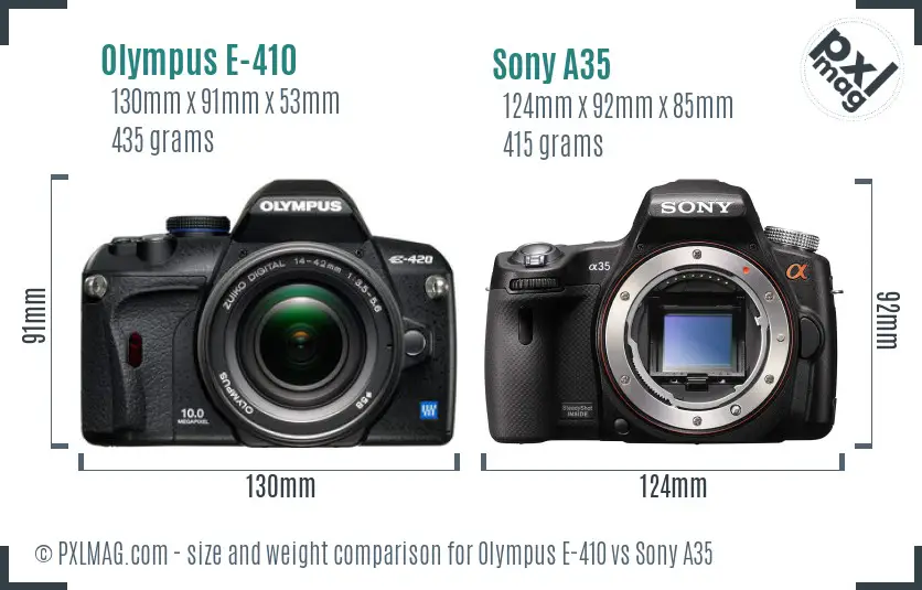 Olympus E-410 vs Sony A35 size comparison