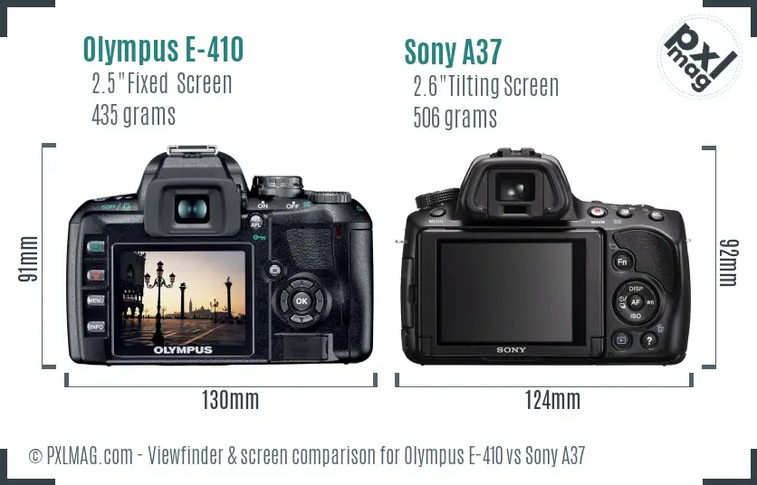 Olympus E-410 vs Sony A37 Screen and Viewfinder comparison