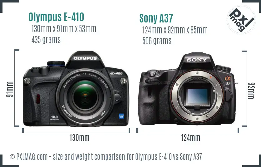 Olympus E-410 vs Sony A37 size comparison