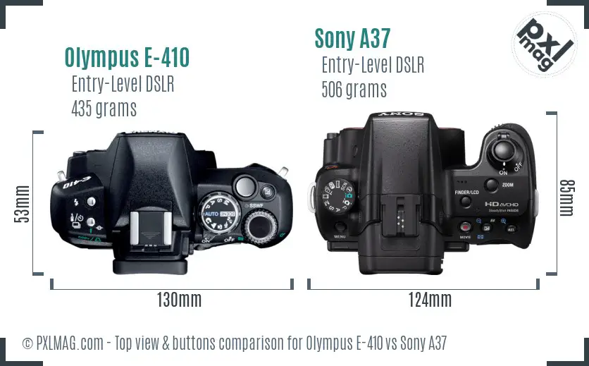 Olympus E-410 vs Sony A37 top view buttons comparison