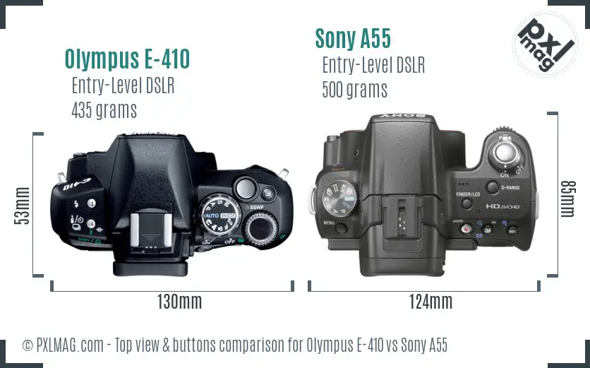 Olympus E-410 vs Sony A55 top view buttons comparison Olympus E-410 vs Sony A55 top view buttons comparison
