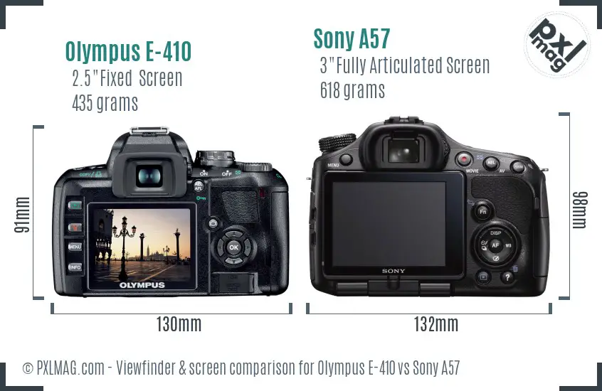Olympus E-410 vs Sony A57 Screen and Viewfinder comparison