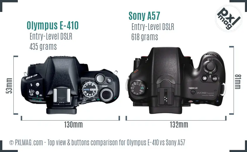 Olympus E-410 vs Sony A57 top view buttons comparison