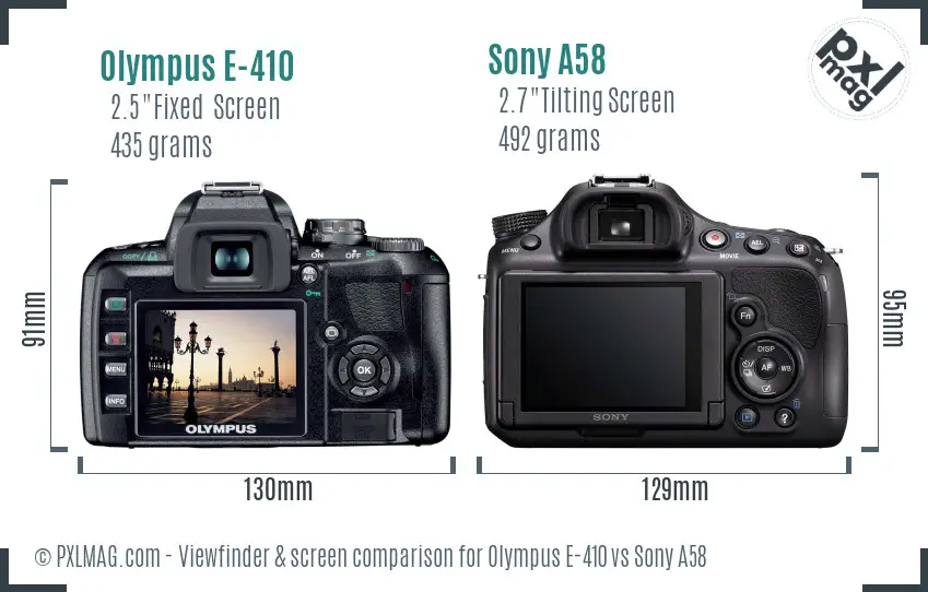 Olympus E-410 vs Sony A58 Screen and Viewfinder comparison