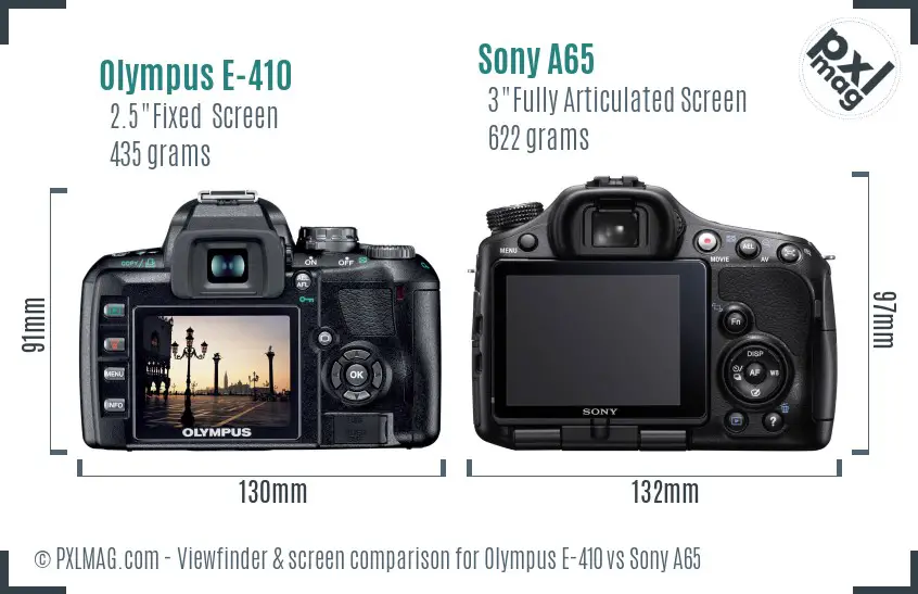 Olympus E-410 vs Sony A65 Screen and Viewfinder comparison