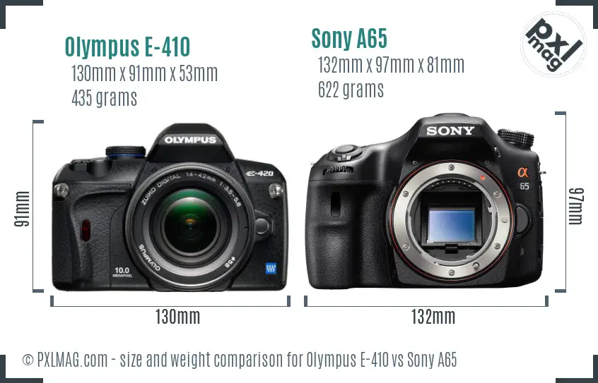 Olympus E-410 vs Sony A65 size comparison