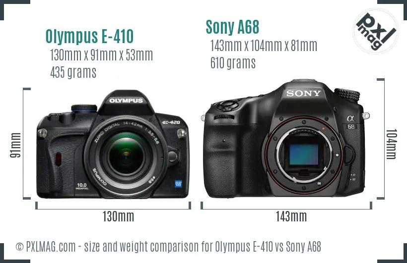 Olympus E-410 vs Sony A68 size comparison