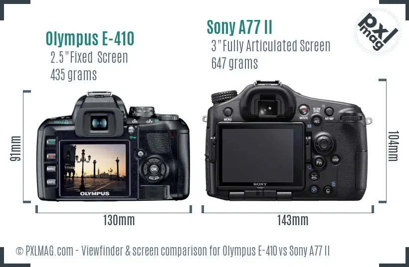 Olympus E-410 vs Sony A77 II Screen and Viewfinder comparison