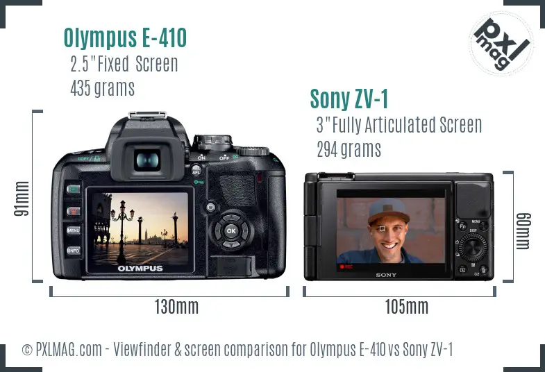 Olympus E-410 vs Sony ZV-1 Screen and Viewfinder comparison