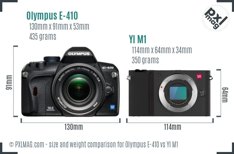 Olympus E-410 vs YI M1 size comparison