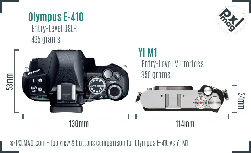Olympus E-410 vs YI M1 top view buttons comparison