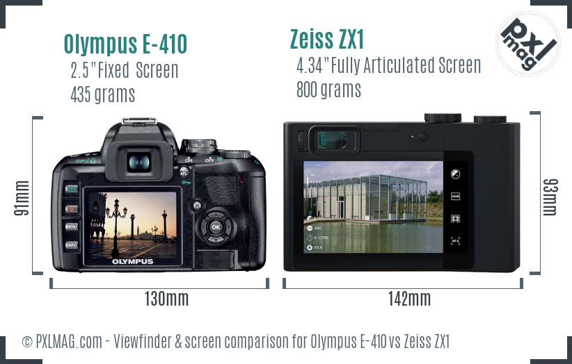 Olympus E-410 vs Zeiss ZX1 Screen and Viewfinder comparison