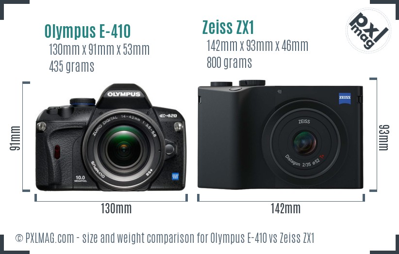 Olympus E-410 vs Zeiss ZX1 size comparison