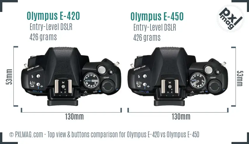 Olympus E-420 vs Olympus E-450 top view buttons comparison