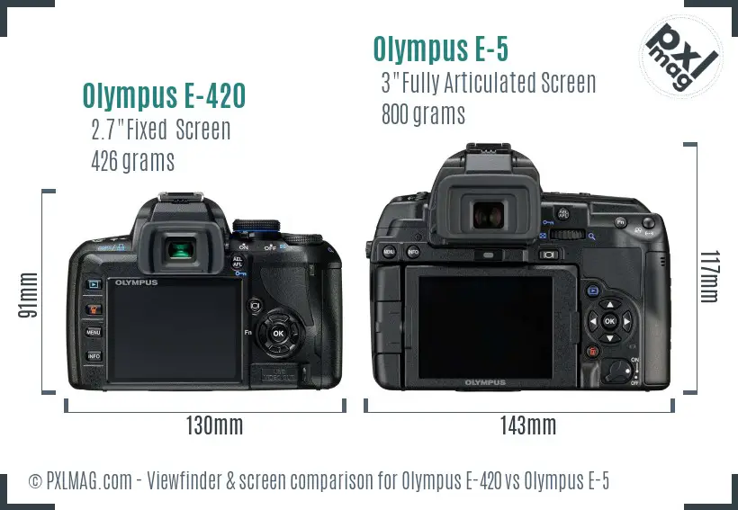 Olympus E-420 vs Olympus E-5 Screen and Viewfinder comparison
