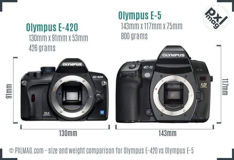 Olympus E-420 vs Olympus E-5 size comparison