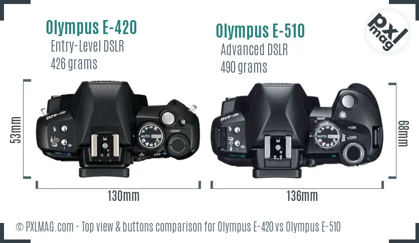 Olympus E-420 vs Olympus E-510 top view buttons comparison