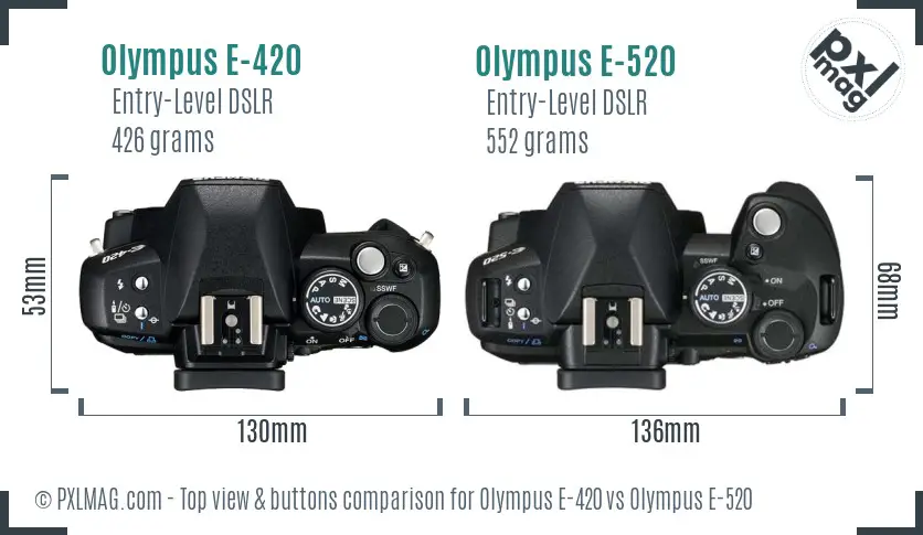 Olympus E-420 vs Olympus E-520 top view buttons comparison