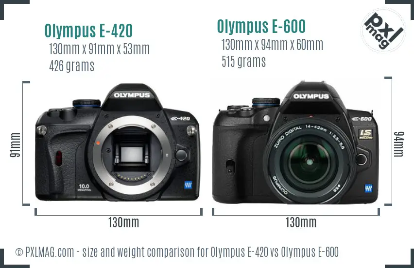 Olympus E-420 vs Olympus E-600 size comparison