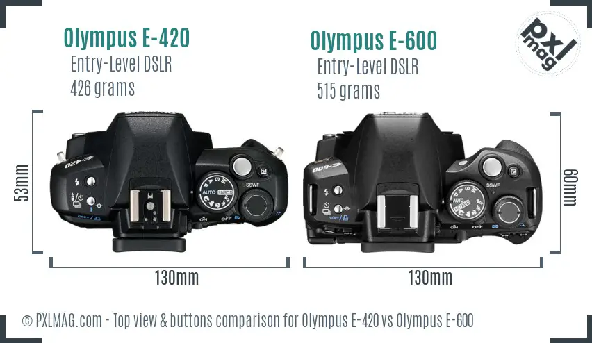 Olympus E-420 vs Olympus E-600 top view buttons comparison