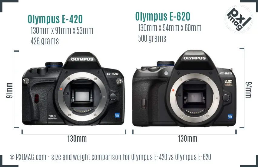Olympus E-420 vs Olympus E-620 size comparison
