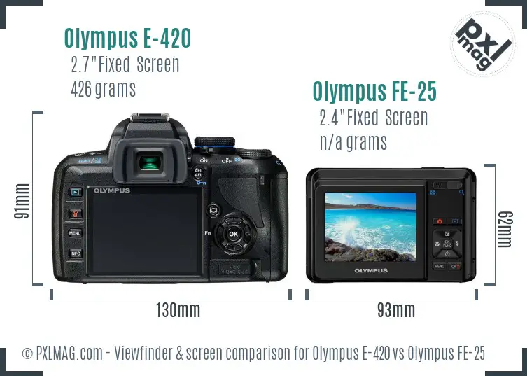 Olympus E-420 vs Olympus FE-25 Screen and Viewfinder comparison