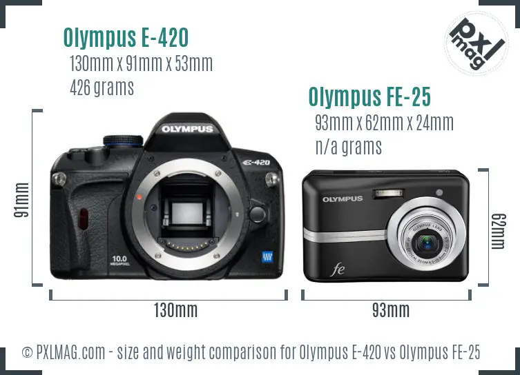 Olympus E-420 vs Olympus FE-25 size comparison
