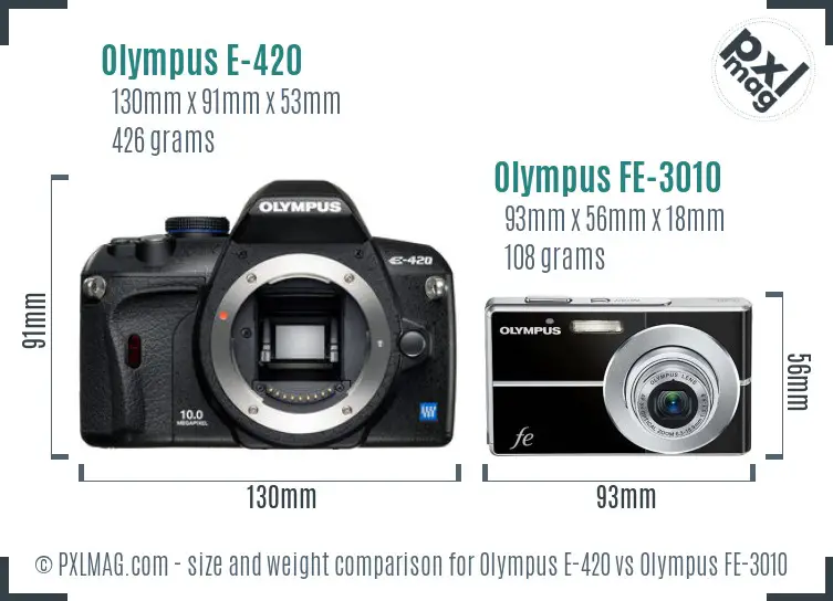 Olympus E-420 vs Olympus FE-3010 size comparison
