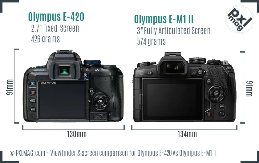 Olympus E-420 vs Olympus E-M1 II Screen and Viewfinder comparison