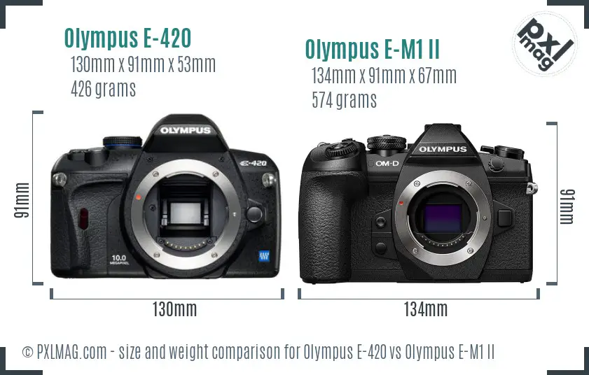 Olympus E-420 vs Olympus E-M1 II size comparison