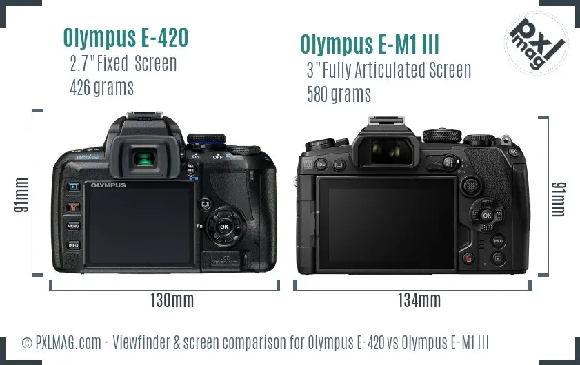 Olympus E-420 vs Olympus E-M1 III Screen and Viewfinder comparison