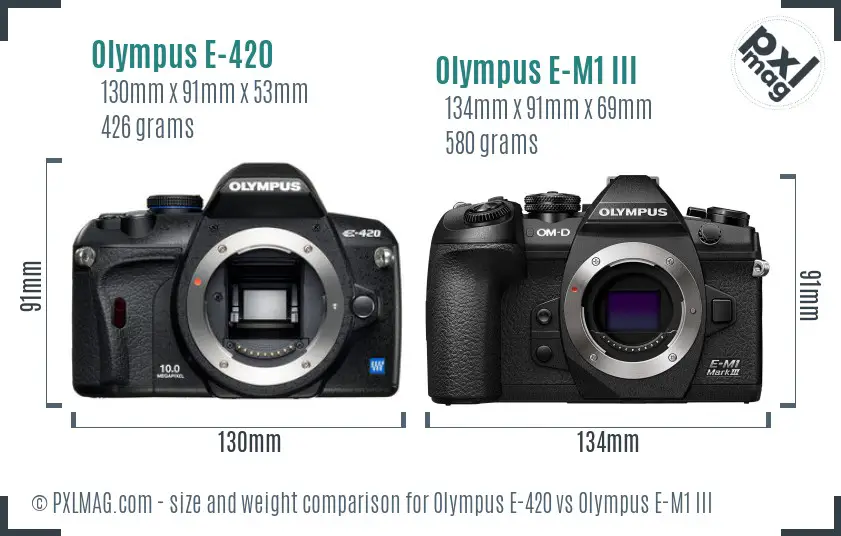 Olympus E-420 vs Olympus E-M1 III size comparison