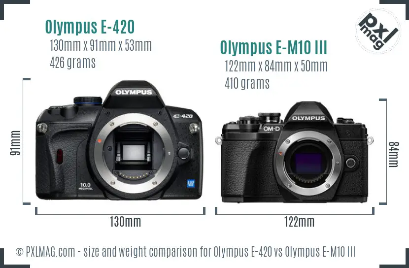 Olympus E-420 vs Olympus E-M10 III size comparison