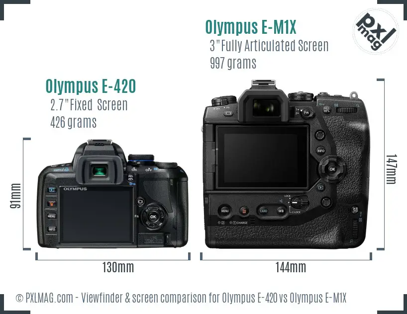 Olympus E-420 vs Olympus E-M1X Screen and Viewfinder comparison