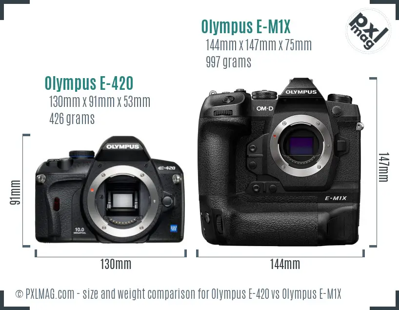Olympus E-420 vs Olympus E-M1X size comparison