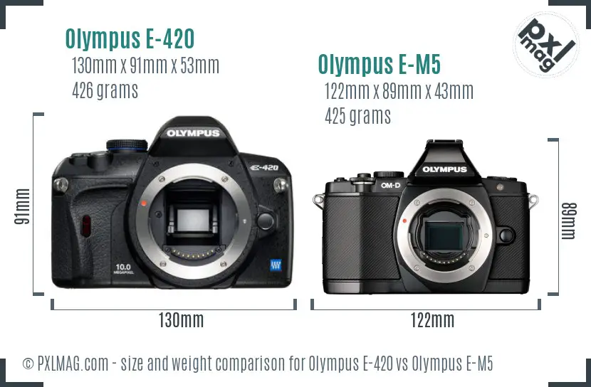 Olympus E-420 vs Olympus E-M5 size comparison