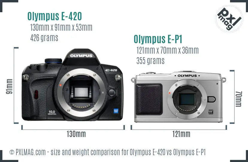 Olympus E-420 vs Olympus E-P1 size comparison