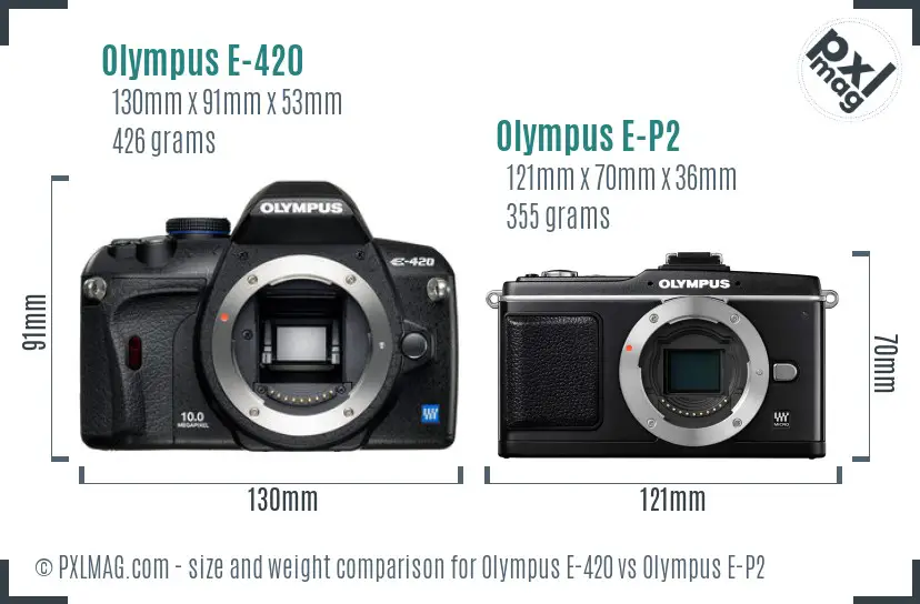 Olympus E-420 vs Olympus E-P2 size comparison