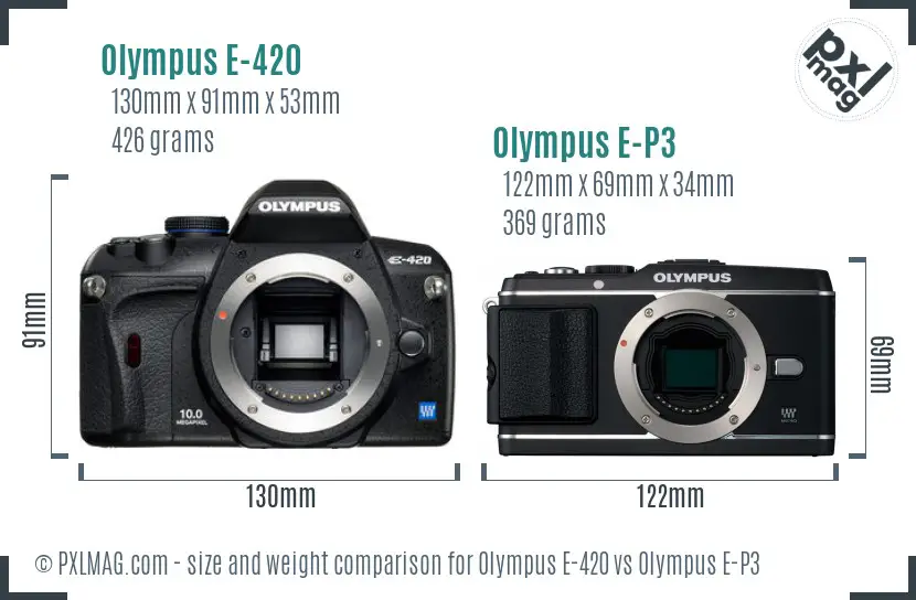 Olympus E-420 vs Olympus E-P3 size comparison