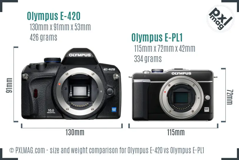 Olympus E-420 vs Olympus E-PL1 size comparison