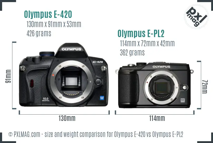 Olympus E-420 vs Olympus E-PL2 size comparison