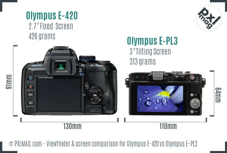 Olympus E-420 vs Olympus E-PL3 Screen and Viewfinder comparison