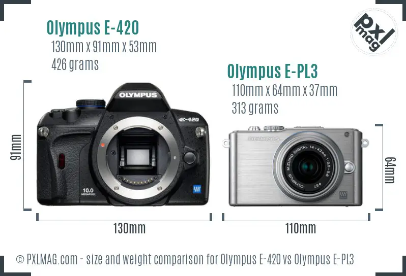 Olympus E-420 vs Olympus E-PL3 size comparison