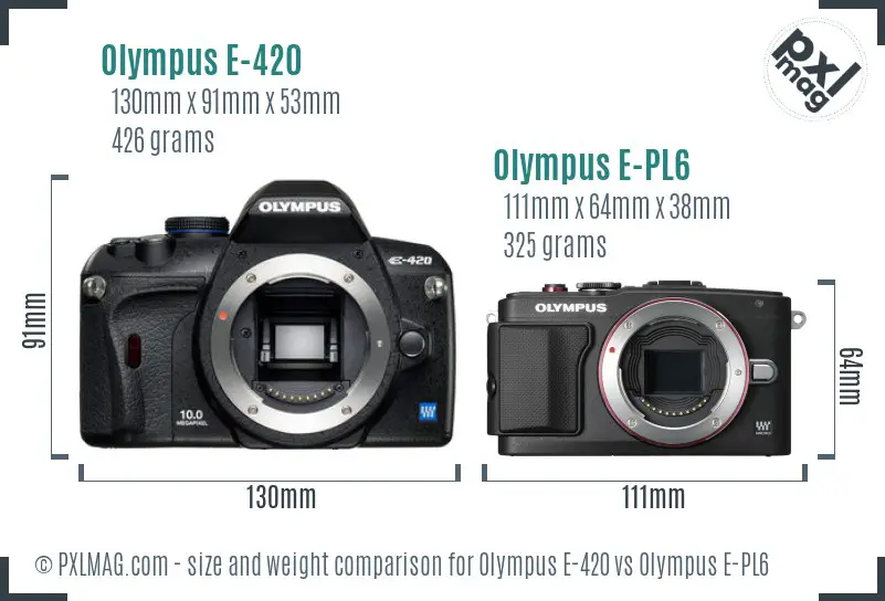 Olympus E-420 vs Olympus E-PL6 size comparison