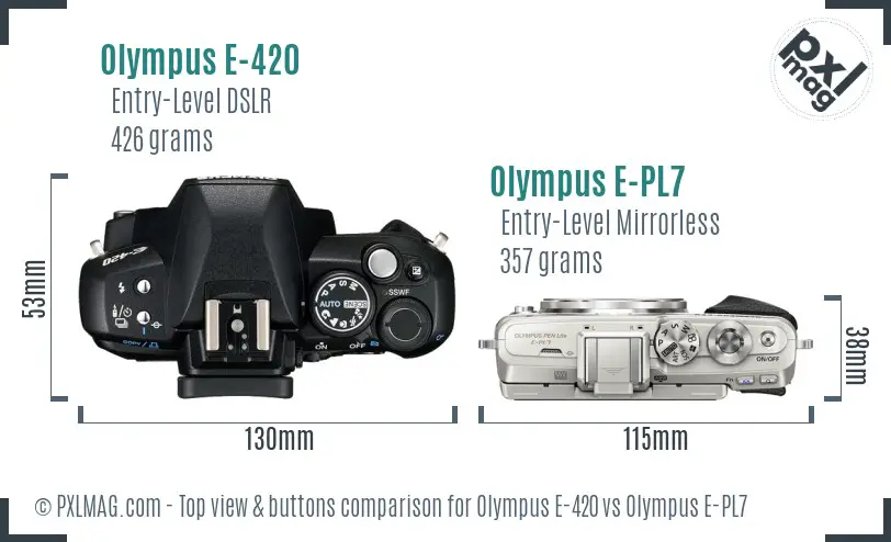Olympus E-420 vs Olympus E-PL7 top view buttons comparison